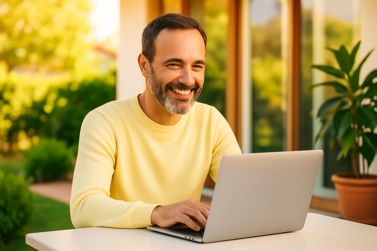Profesor feliz y exitoso con equilibrio vida-trabajo